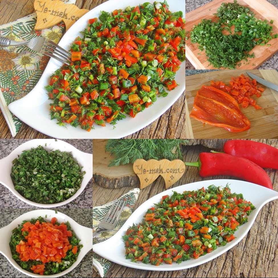 Yeşillikli Közlenmiş Kırmızı Biber Salatası